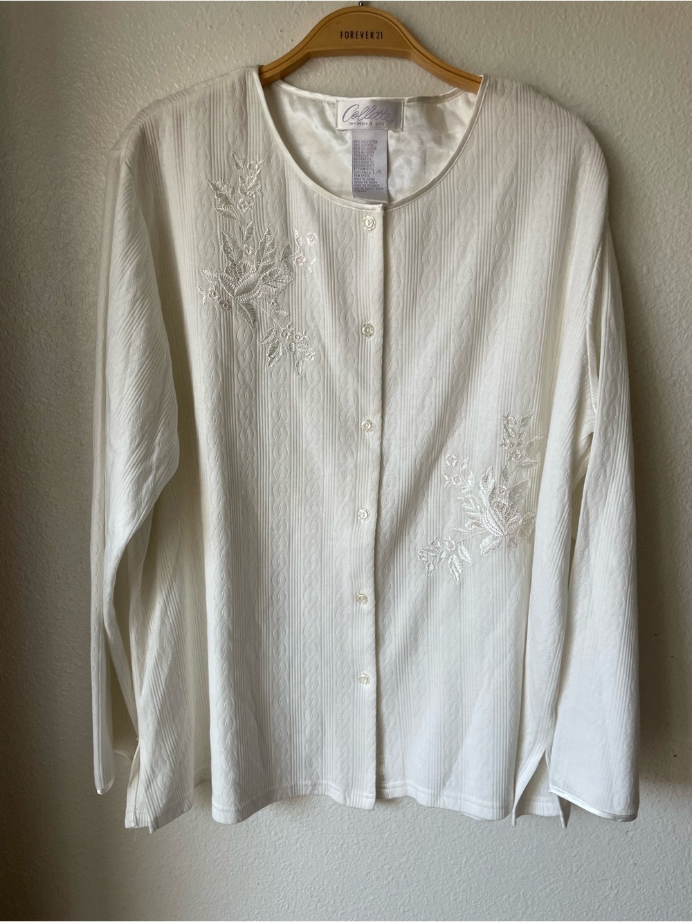 Vintage Colette by Miss Elaine Floral Embroidered cream pajama set Sz L - Picture 2 of 4